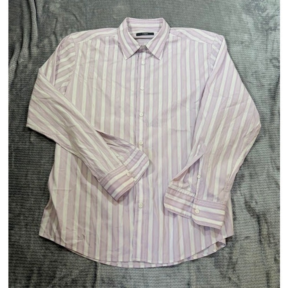 Z Zegna City Mens Purple White Striped Button Up Dress Shirt 44 17.5 L XL Turkey